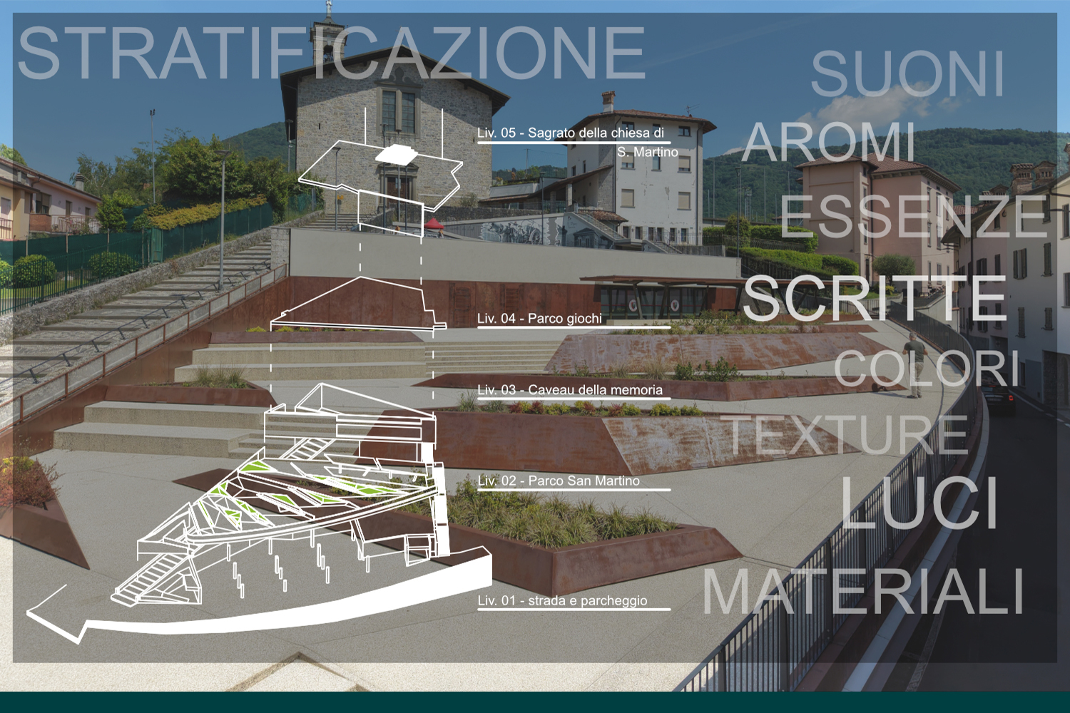 san martino: progetto di riqualificazione del parco urbano nel centro di Leffe.