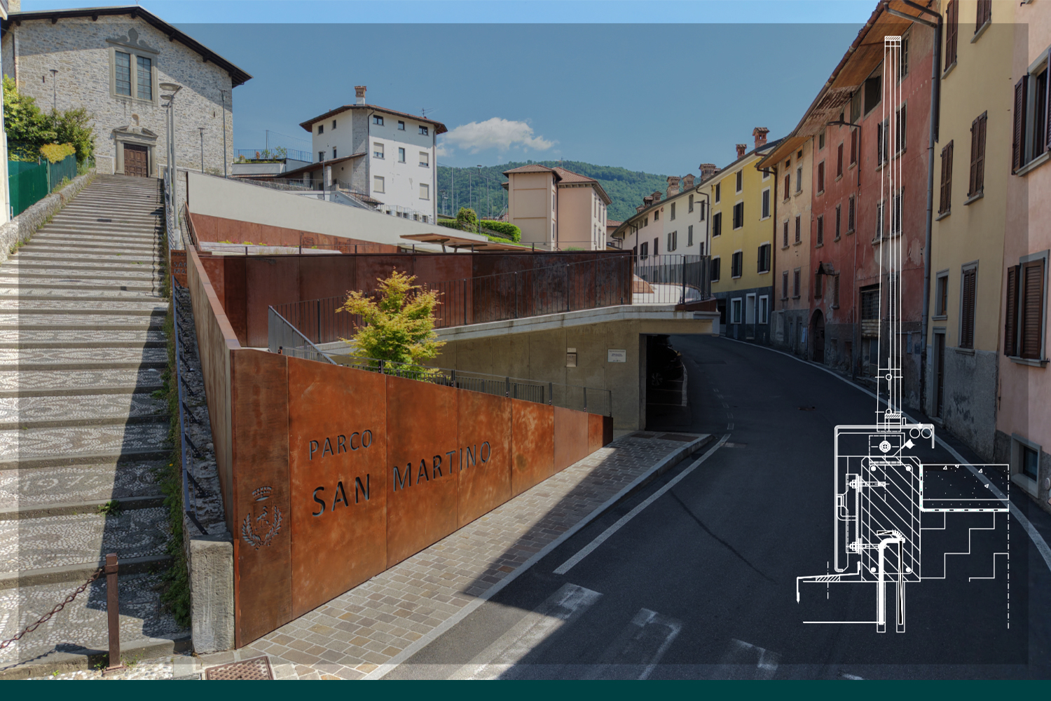 san martino: progetto di riqualificazione del parco urbano nel centro di Leffe.